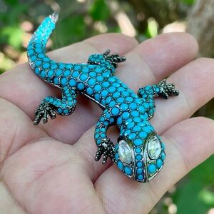 Vintage Signed Joan Rivers Faux Turquoise Feisty Salamander Brooch